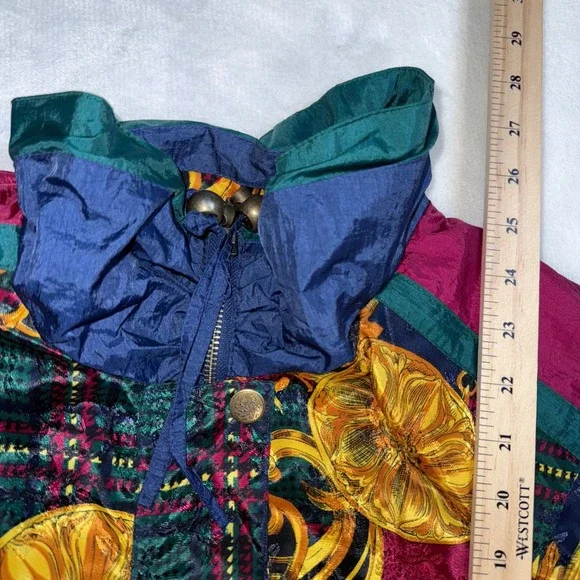 River Edge 80's Sport Windbreaker Jacket Sz M Colorful Baroque Print Nylon Track - Picture 8 of 9